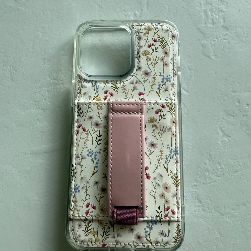 Floral Pattern Phone Case with Pink Strap